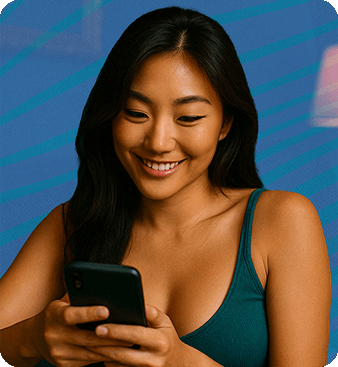 Woman smiling while holding her phone