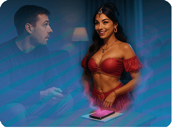 A sexy woman in a red belly dance outfit